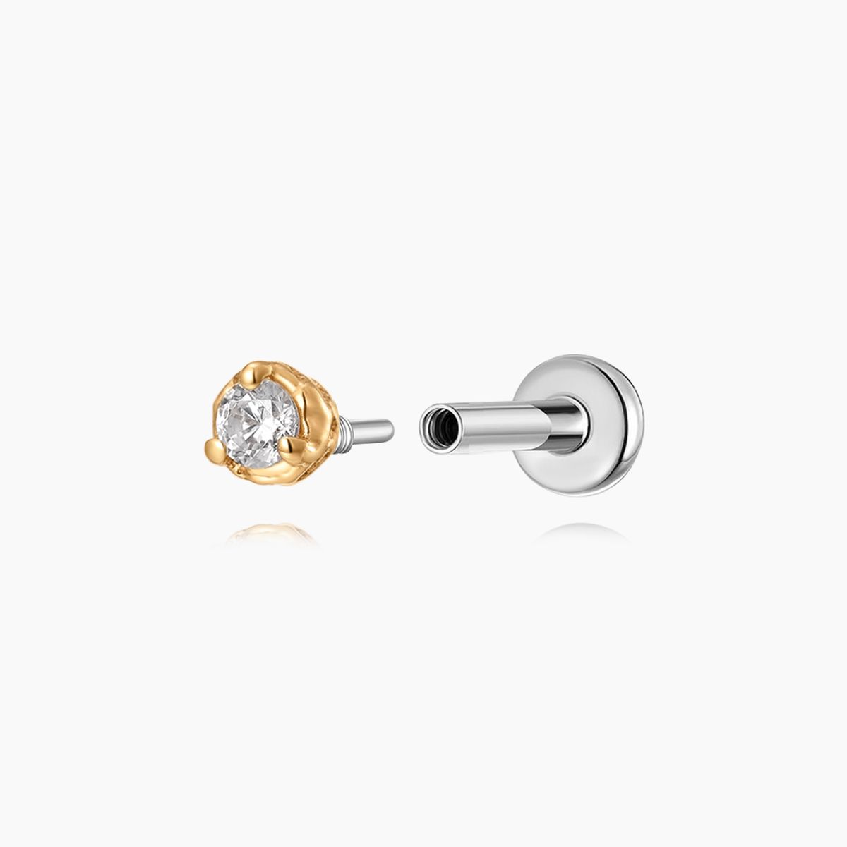 14K Solid Yellow Gold Round-Cut Minimal Flat Back Stud