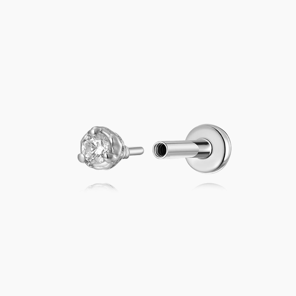 14K Solid White Gold Round-Cut Minimal Flat Back Stud