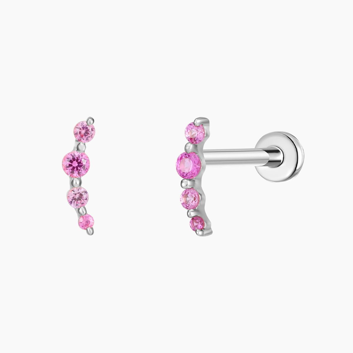 14K Solid White Gold Ruby Curve Flat Back Stud & Titanium Post