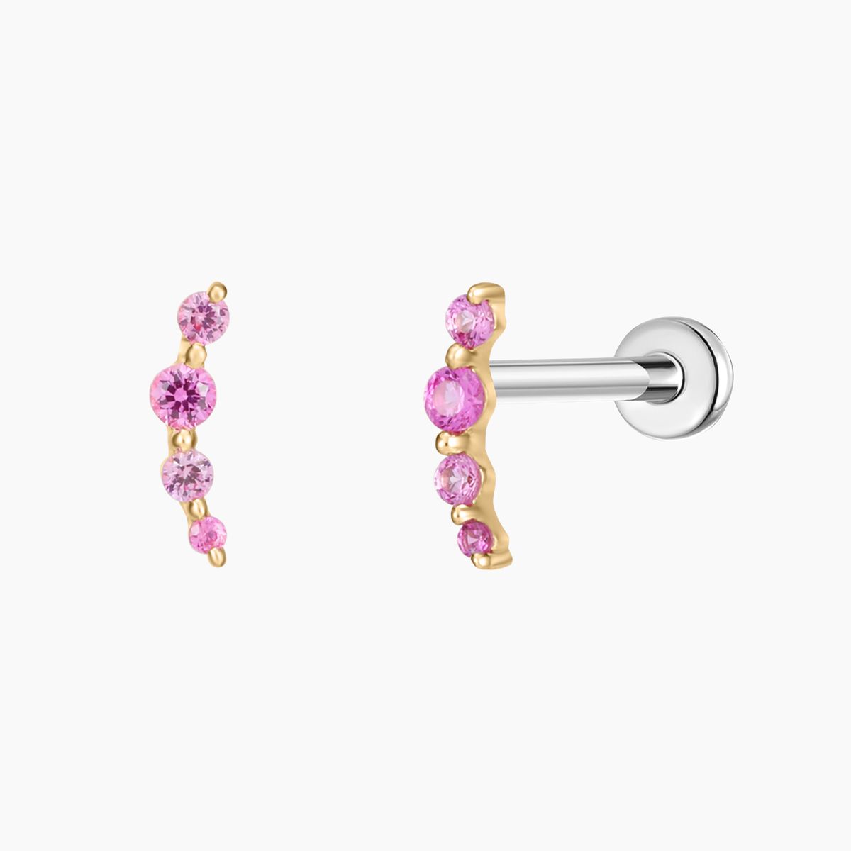 14K Solid Yellow Gold Ruby Curve Flat Back Stud & Titanium Post
