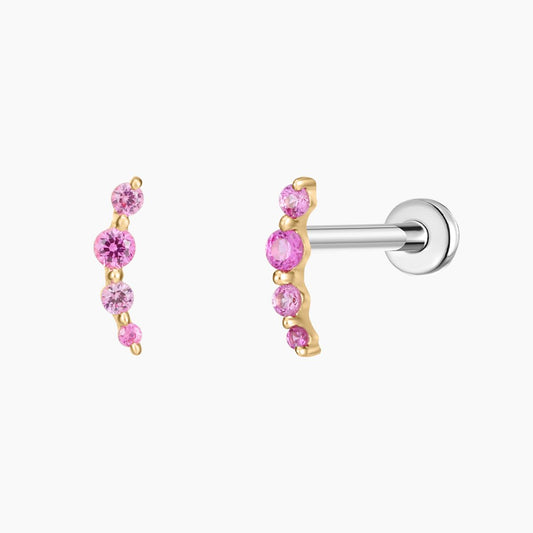 14K Solid Yellow Gold Ruby Curve Flat Back Stud & Titanium Post