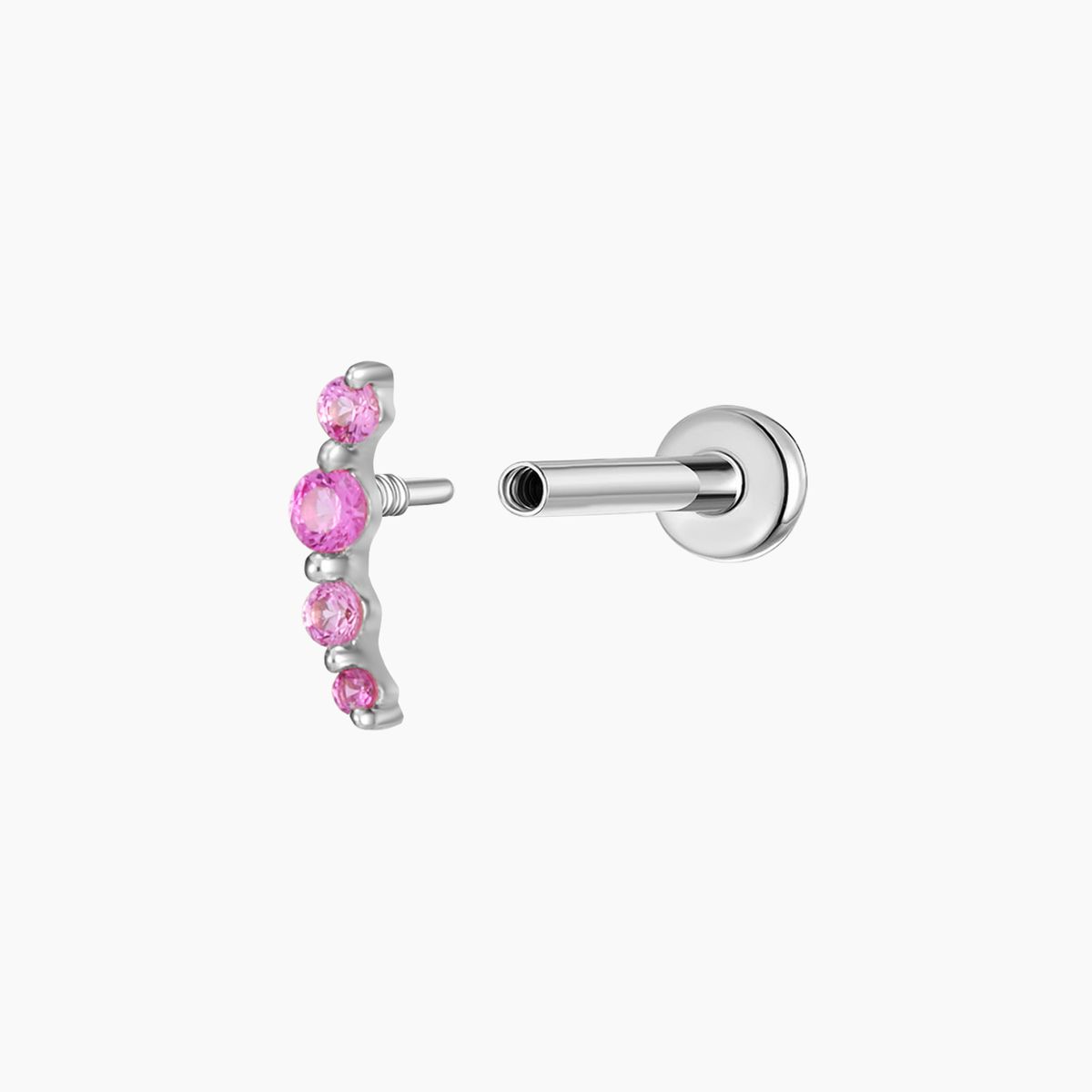 14K Solid White Gold Ruby Curve Flat Back Stud & Titanium Post