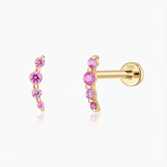 14K Solid Yellow Gold Ruby Curve Flat Back Stud & Solid Gold Post