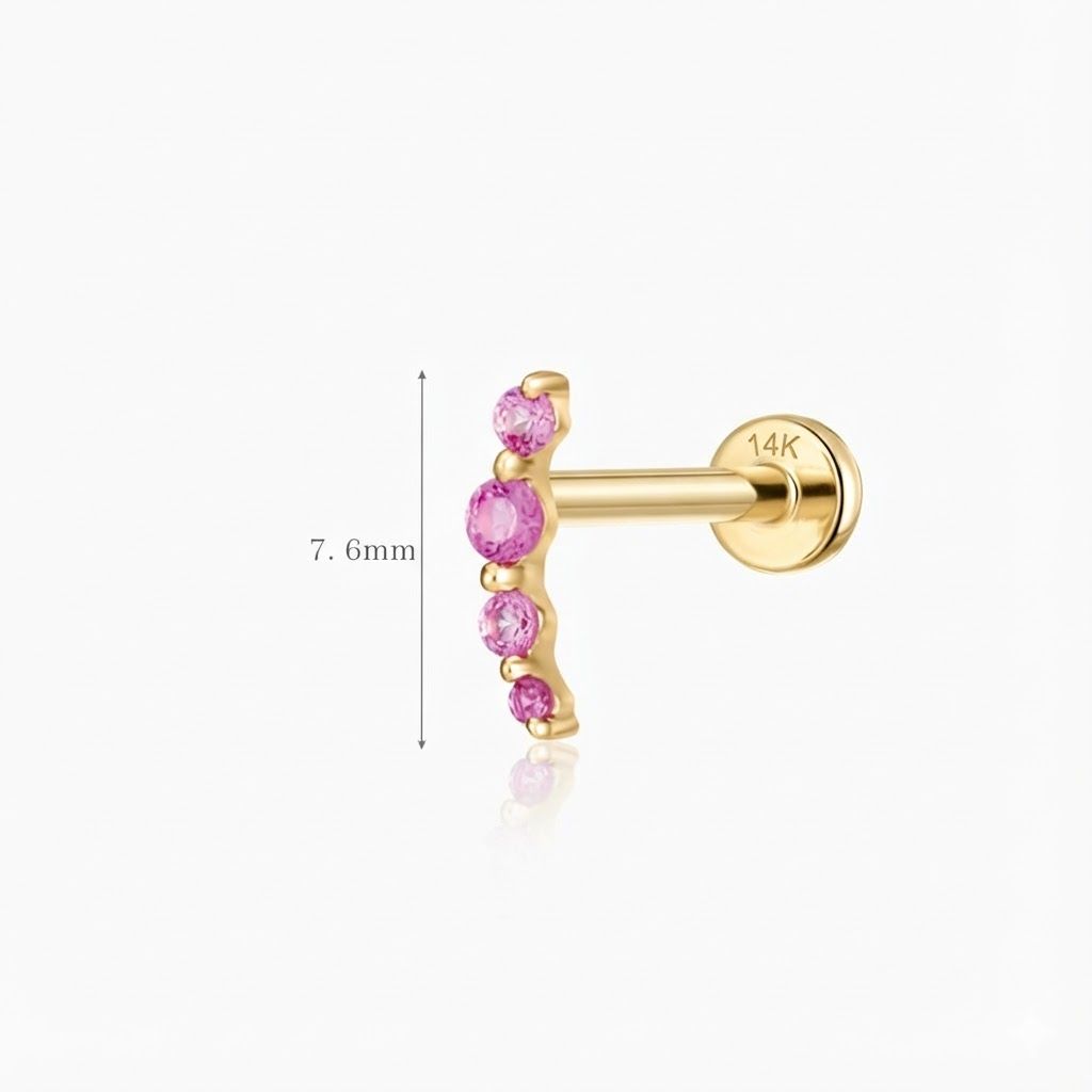 14K Solid Yellow Gold Ruby Curve Flat Back Stud & Solid Gold Post