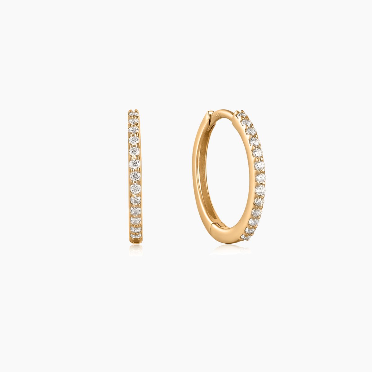 14K Solid Yellow Gold Slim Pavé Huggie Hoops