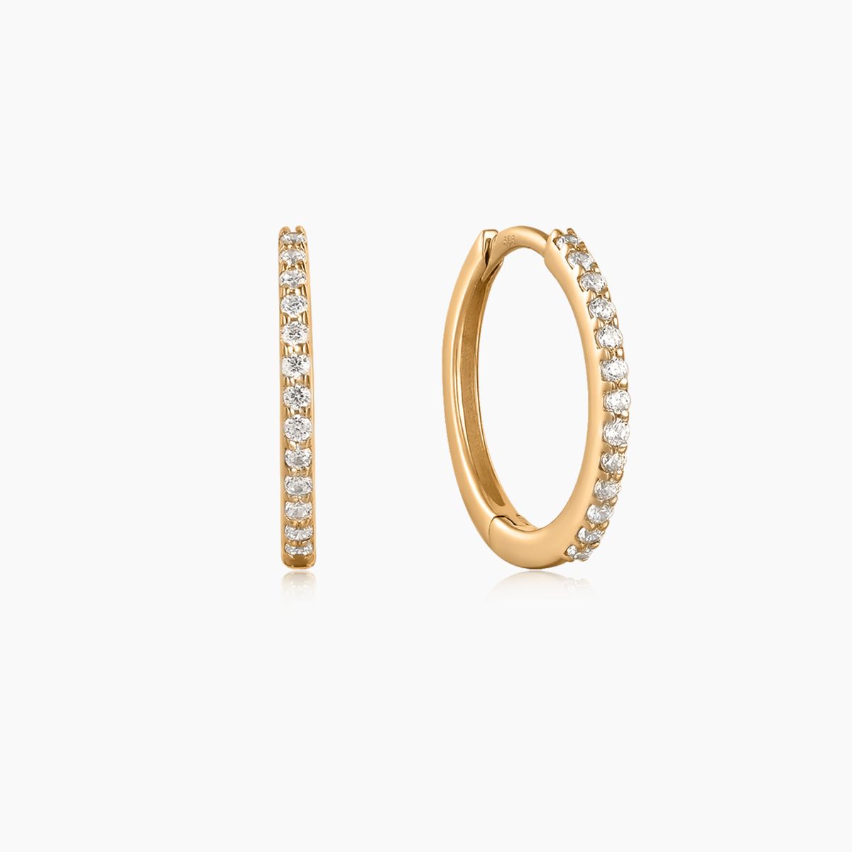 14K Solid Yellow Gold Slim Pavé Huggie Hoops