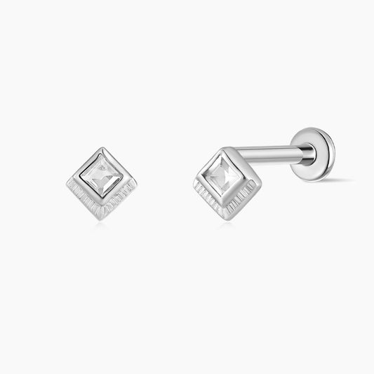 14K Solid White Gold Square-Cut Cartilage Stud