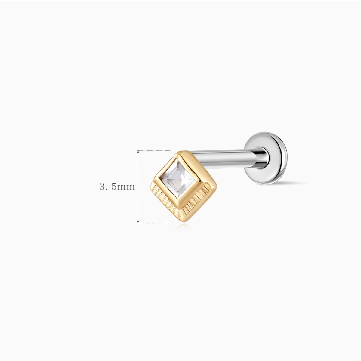 14K Solid Yellow Gold Square-Cut Cartilage Stud