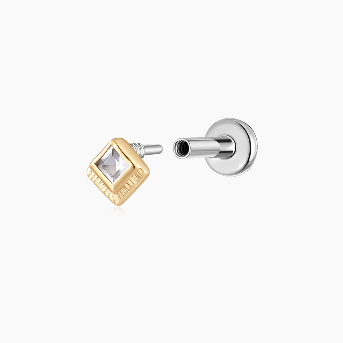14K Solid Yellow Gold Square-Cut Cartilage Stud