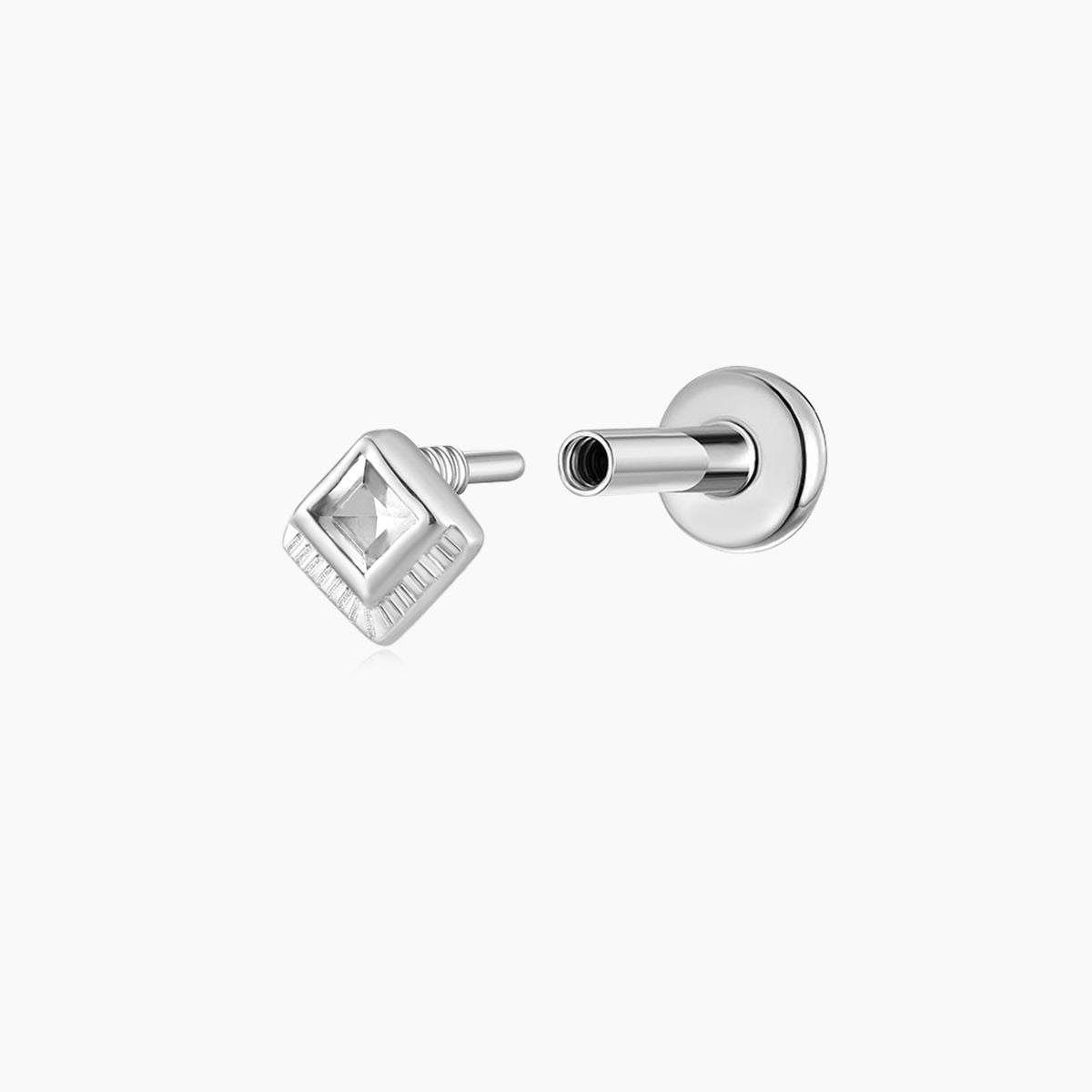 14K Solid White Gold Square-Cut Cartilage Stud