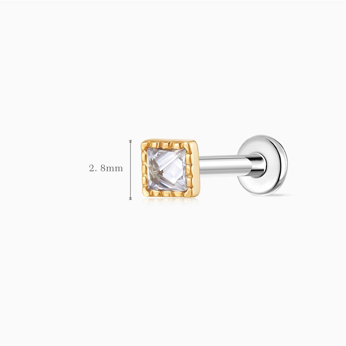 14K Solid Yellow Gold Square-Cut Textured Flat Back Piercing Stud