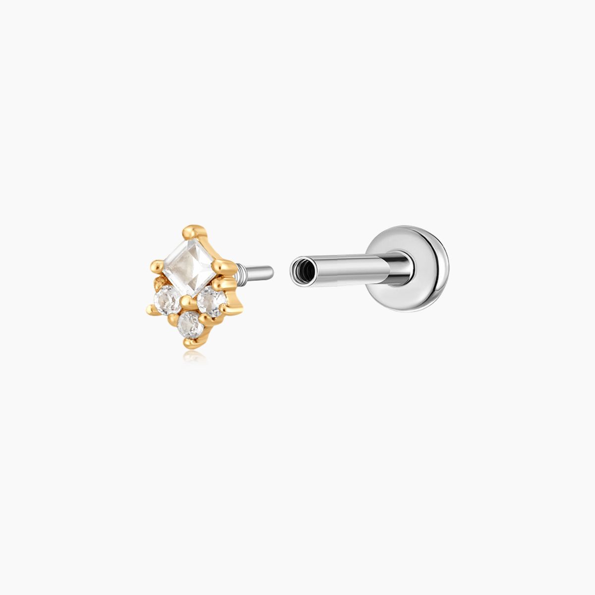 14K Solid Yellow Gold Square & Cluster Stud
