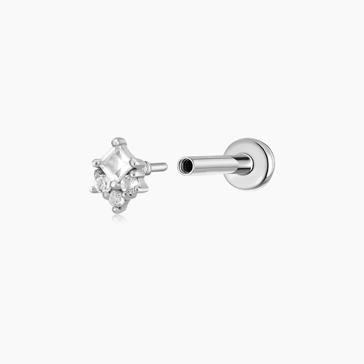 14K Solid White Gold Square & Cluster Stud