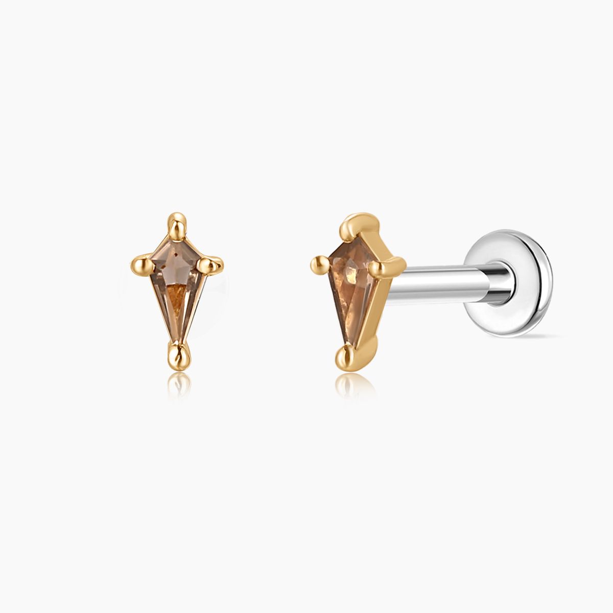 14K Solid Yellow Gold Tapered Smoky Quartz Piercing
