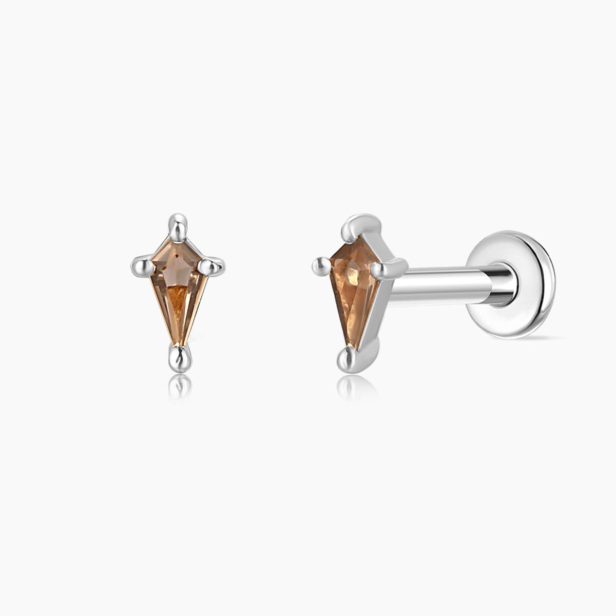 14K Solid White Gold Tapered Smoky Quartz Piercing
