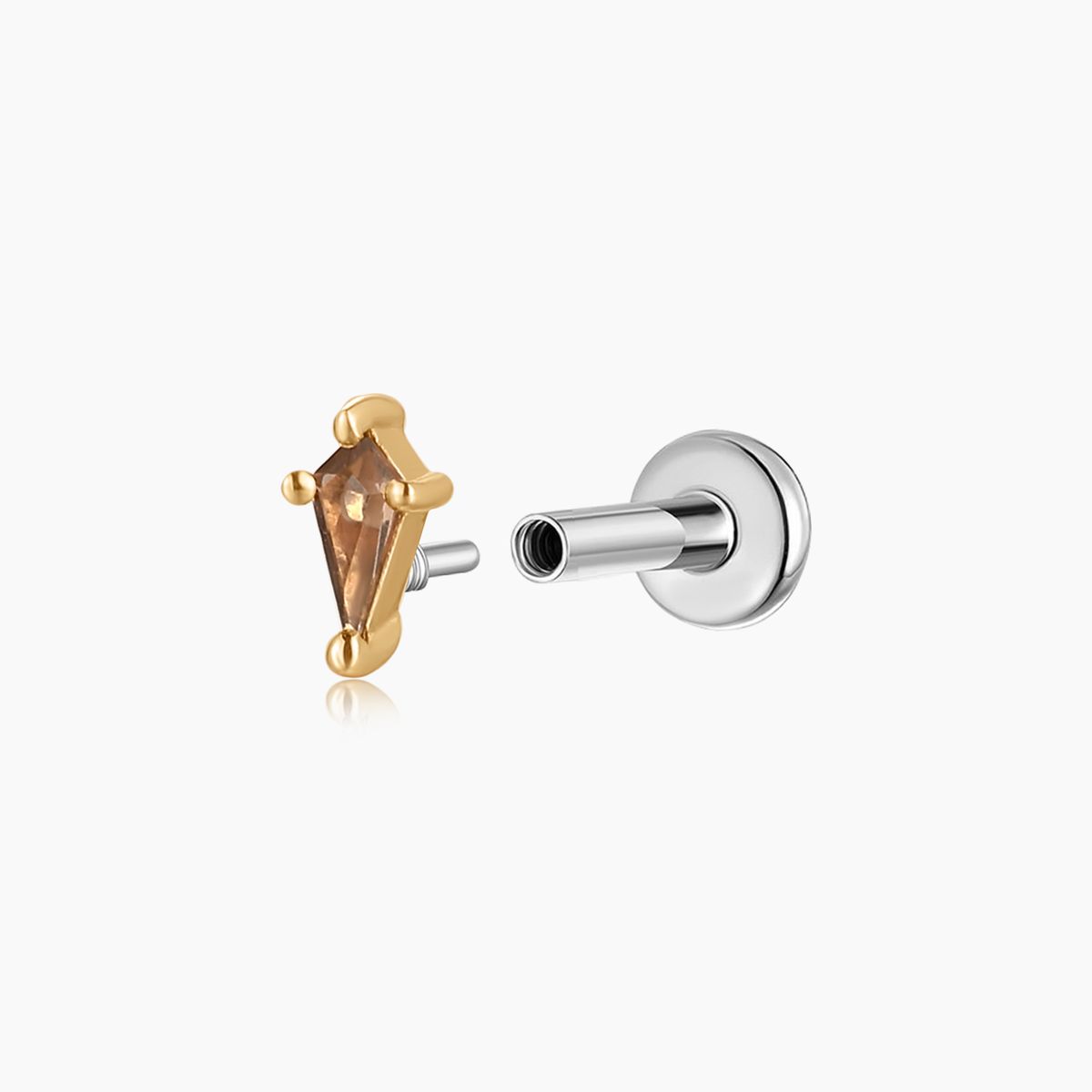 14K Solid Yellow Gold Tapered Smoky Quartz Piercing