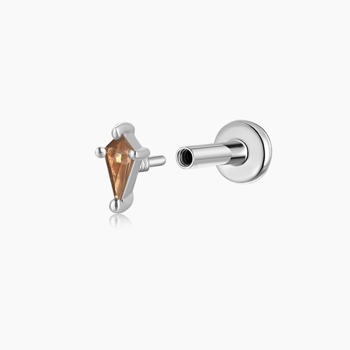 14K Solid White Gold Tapered Smoky Quartz Piercing