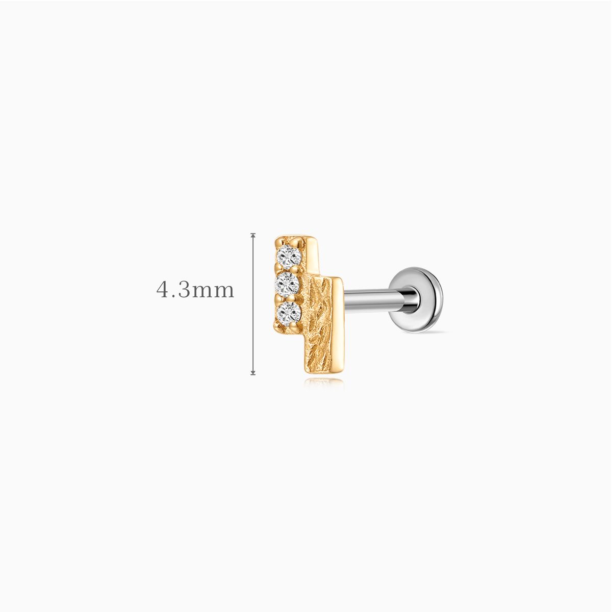 14K Solid Yellow Gold Textured Bar Flat Back Piercing Stud