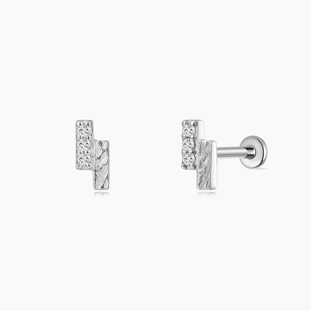 14K Solid White Gold Textured Bar Flat Back Piercing Stud