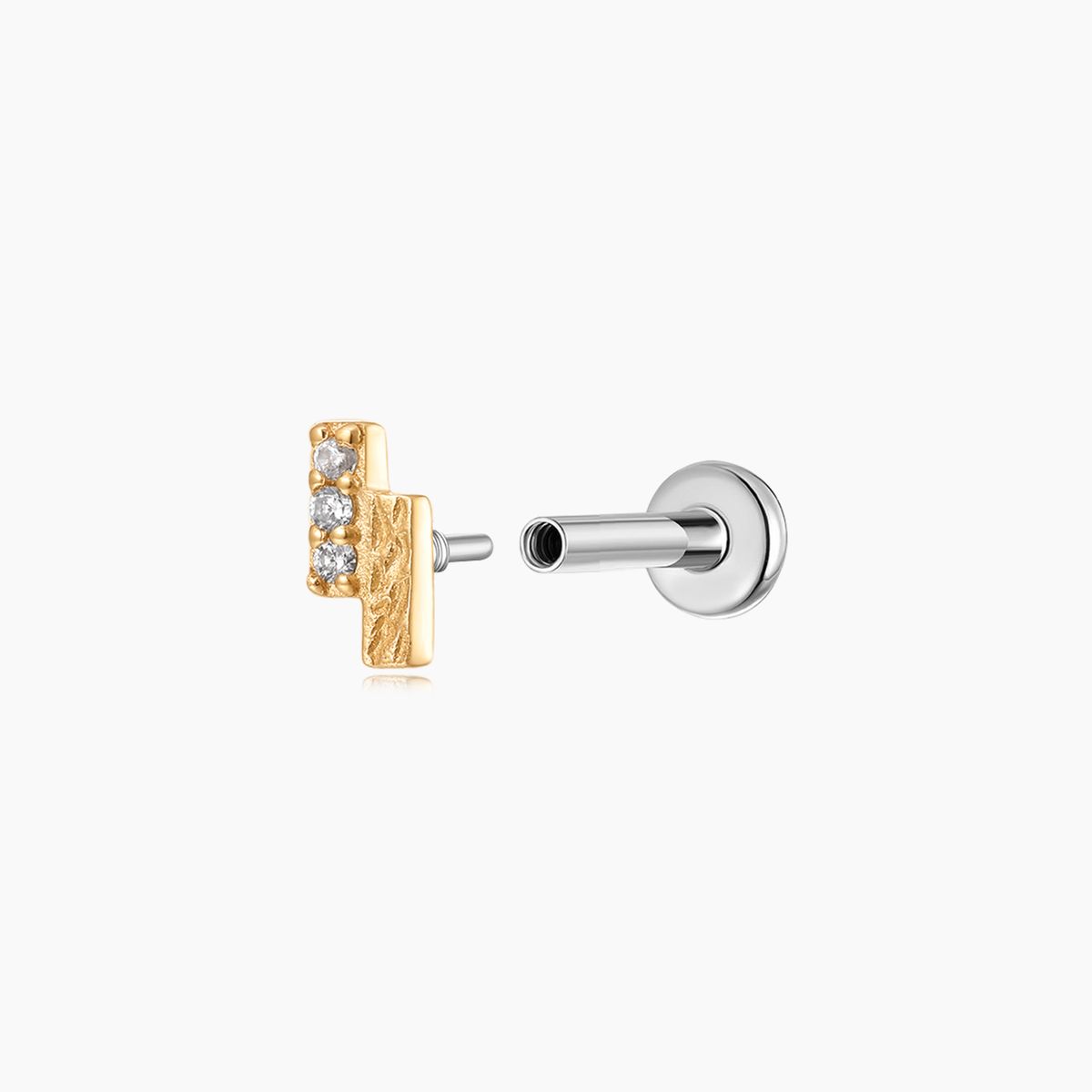 14K Solid Yellow Gold Textured Bar Flat Back Piercing Stud