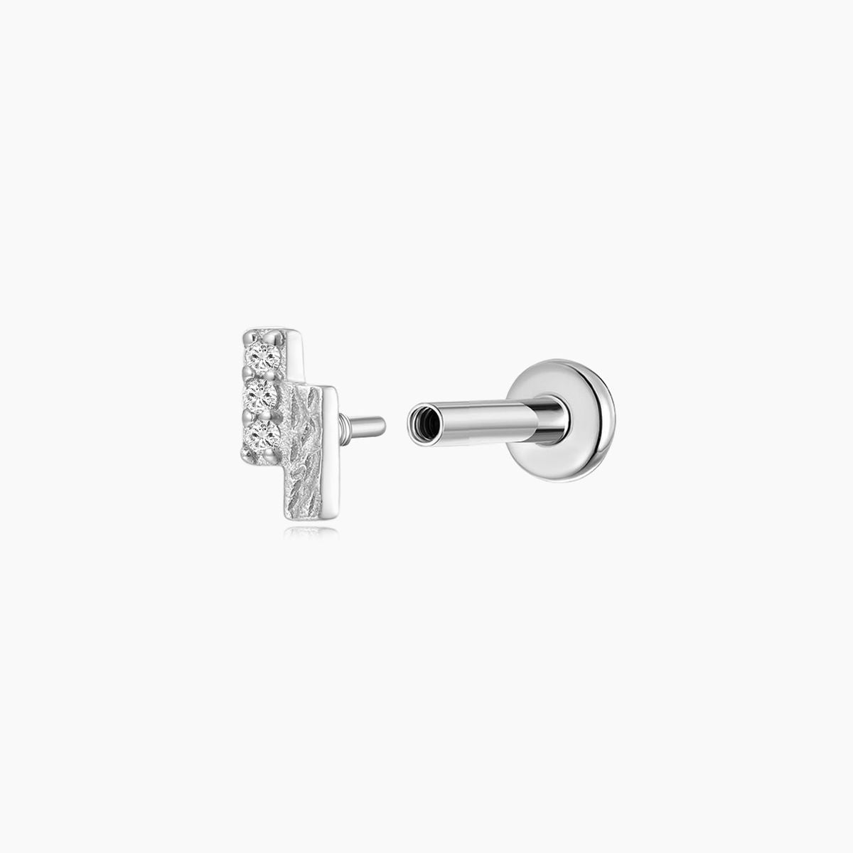 14K Solid White Gold Textured Bar Flat Back Piercing Stud