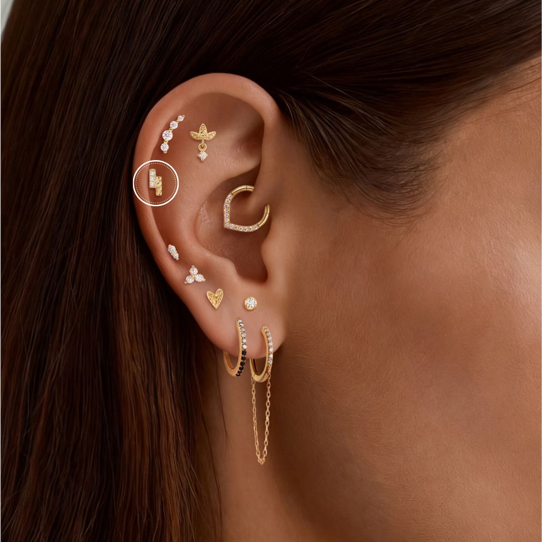 14K Solid Yellow Gold Textured Bar Flat Back Piercing Stud