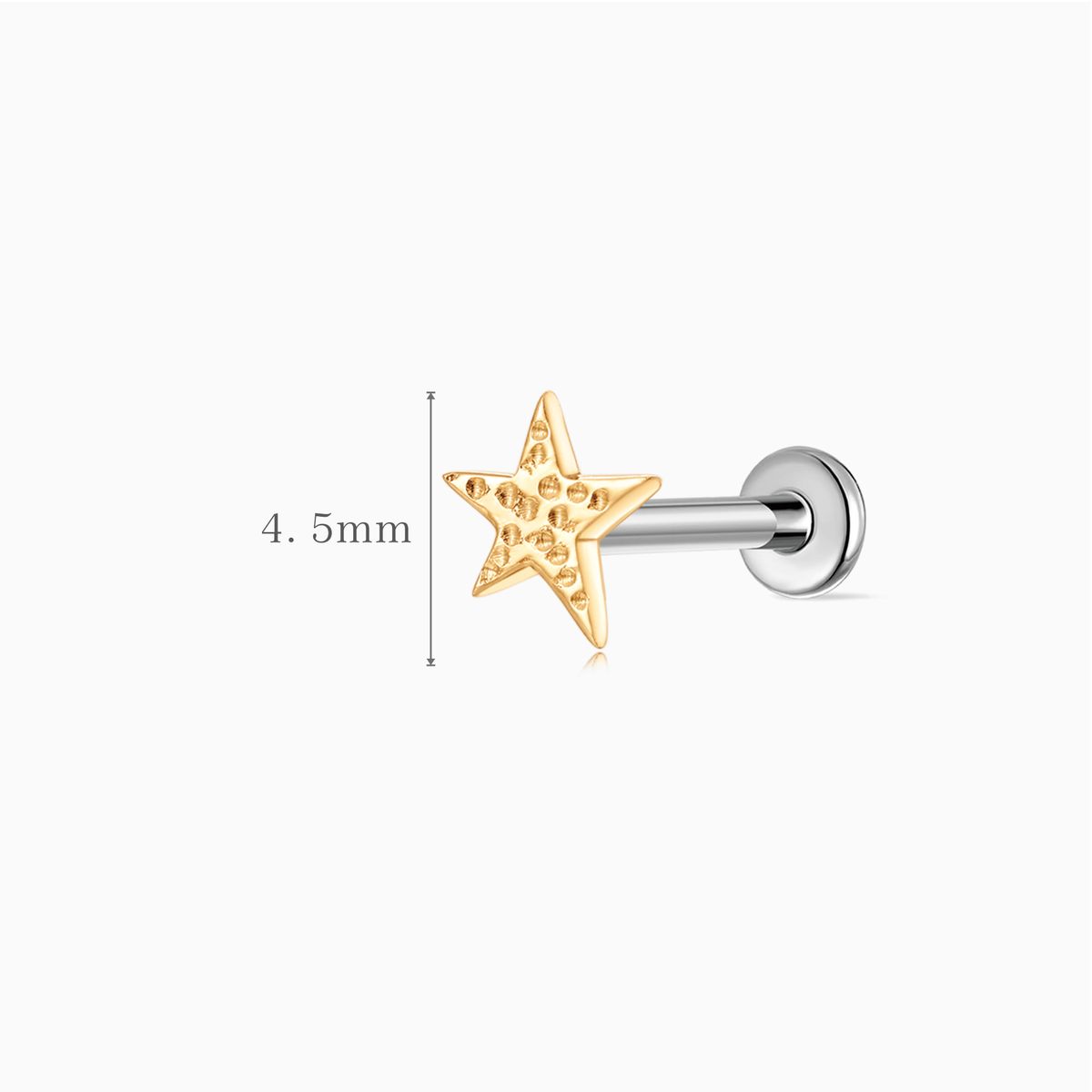 14K Solid Yellow Gold Textured Star Flat Back Stud