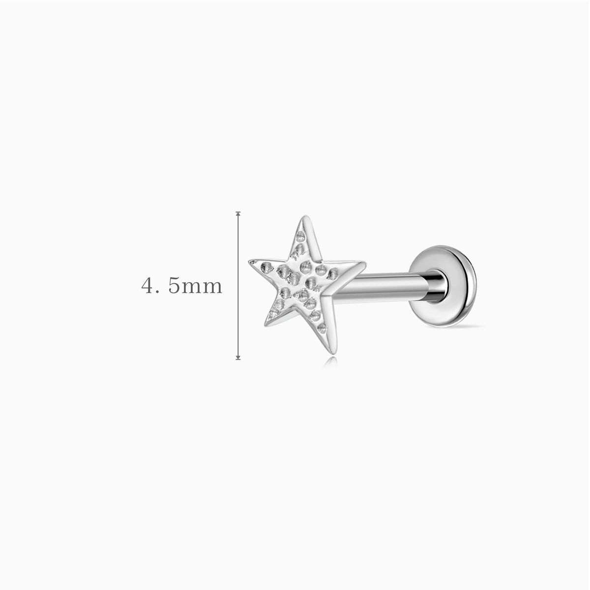14K Solid White Gold Textured Star Flat Back Stud