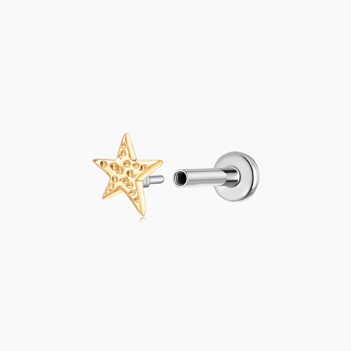 14K Solid Yellow Gold Textured Star Flat Back Stud