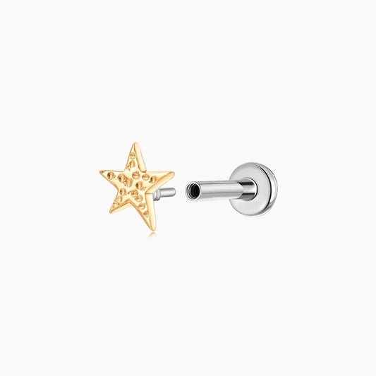 14K Solid Yellow Gold Textured Star Flat Back Stud