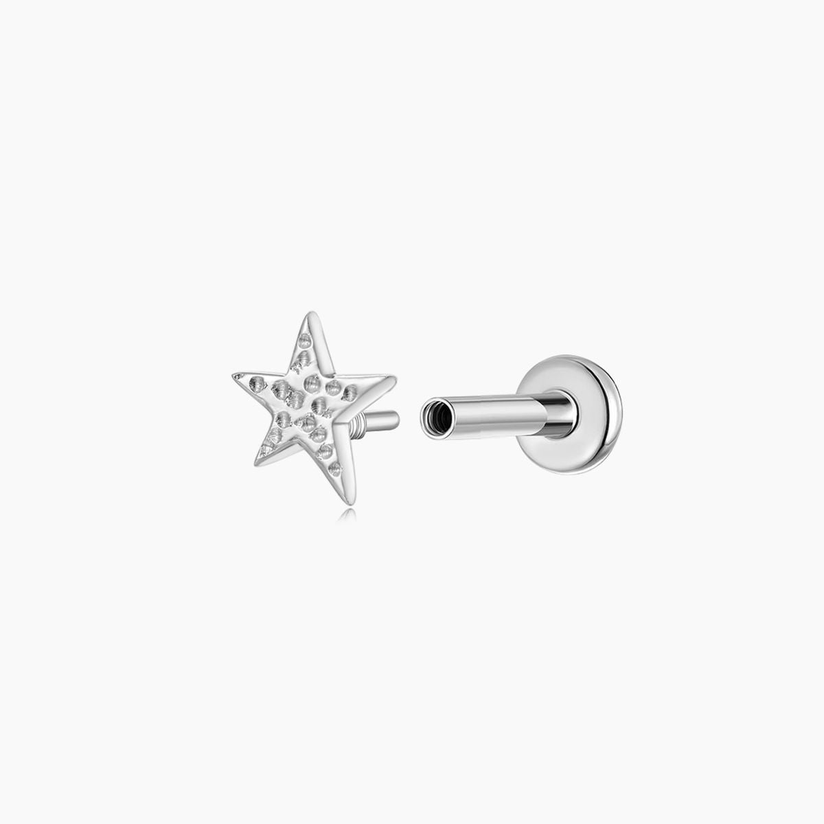 14K Solid White Gold Textured Star Flat Back Stud