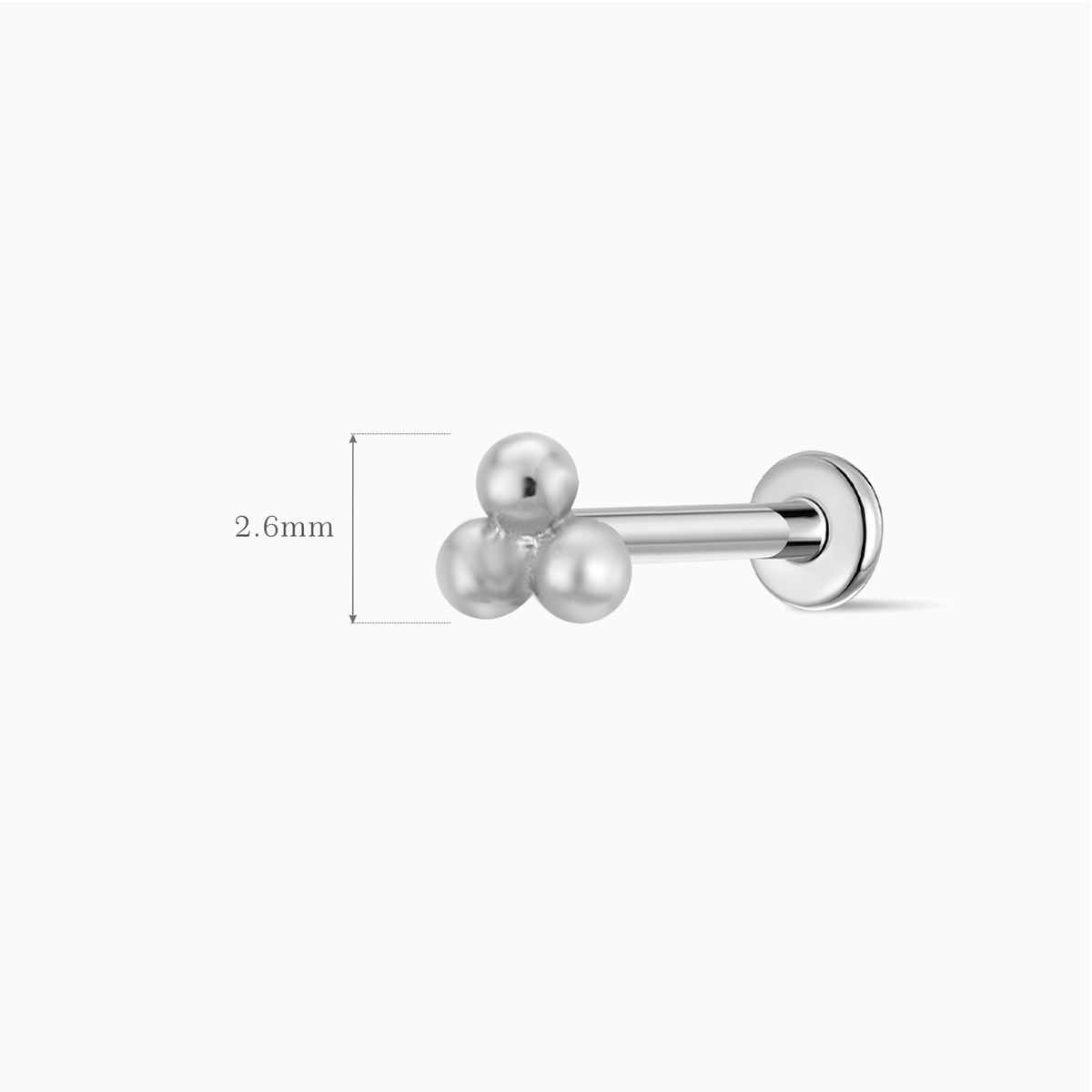 14K Solid White Gold Three-Bead Flat Back Stud
