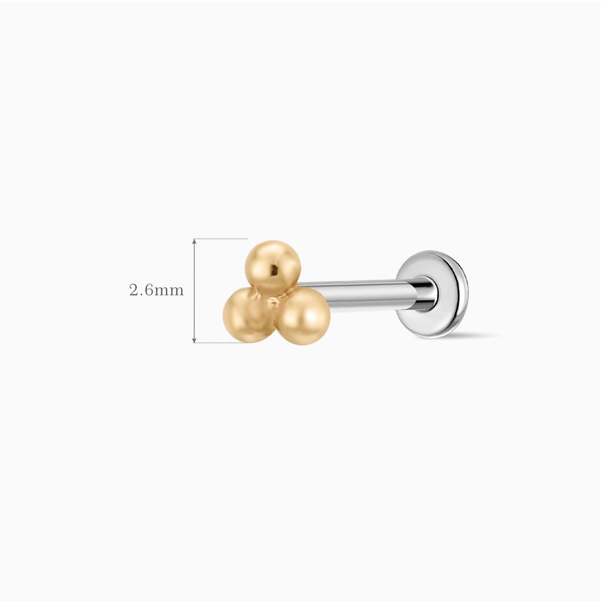 14K Solid Yellow Gold Three-Bead Flat Back Stud