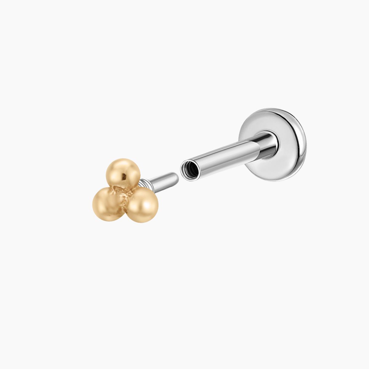 14K Solid Yellow Gold Three-Bead Flat Back Stud