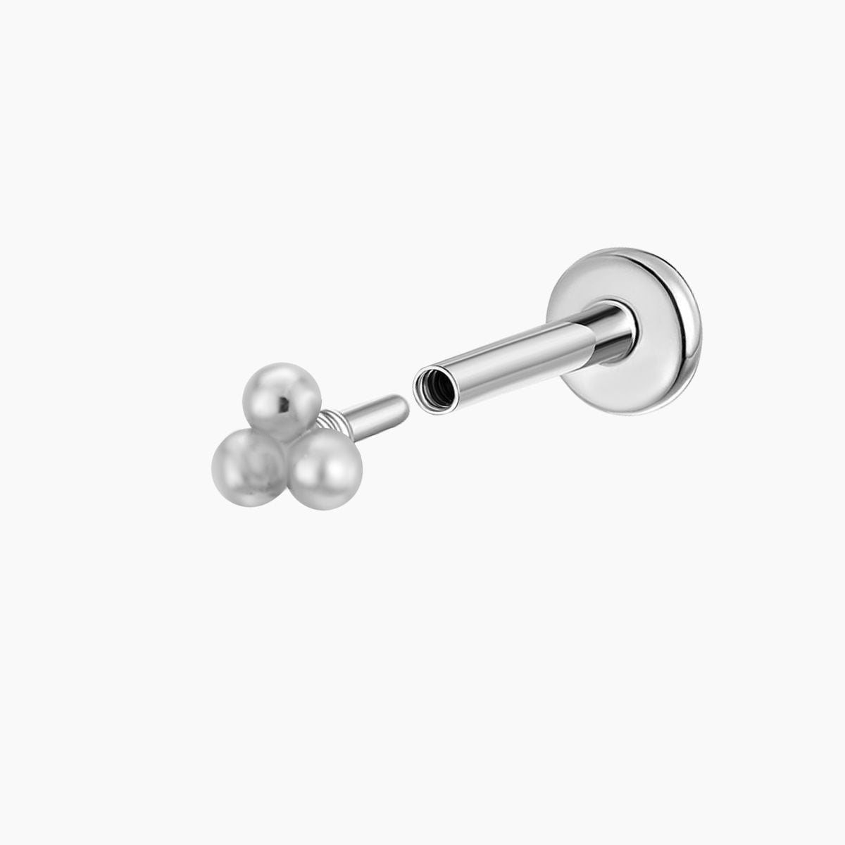 14K Solid White Gold Three-Bead Flat Back Stud
