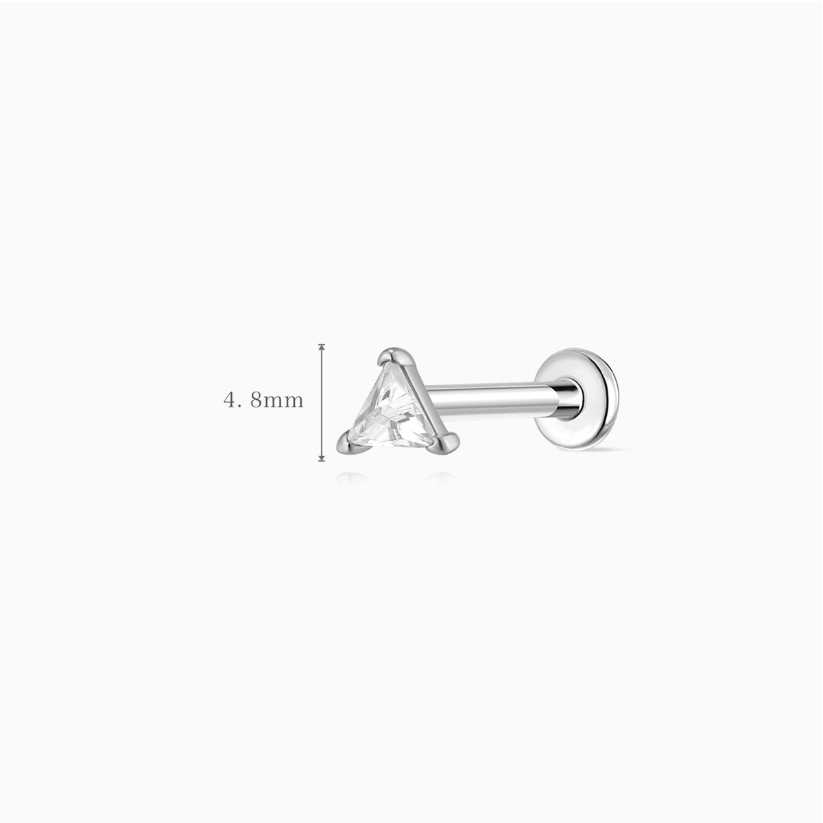 14K Solid White Gold Trillion-Cut Geometric Flat Back Piercing Stud