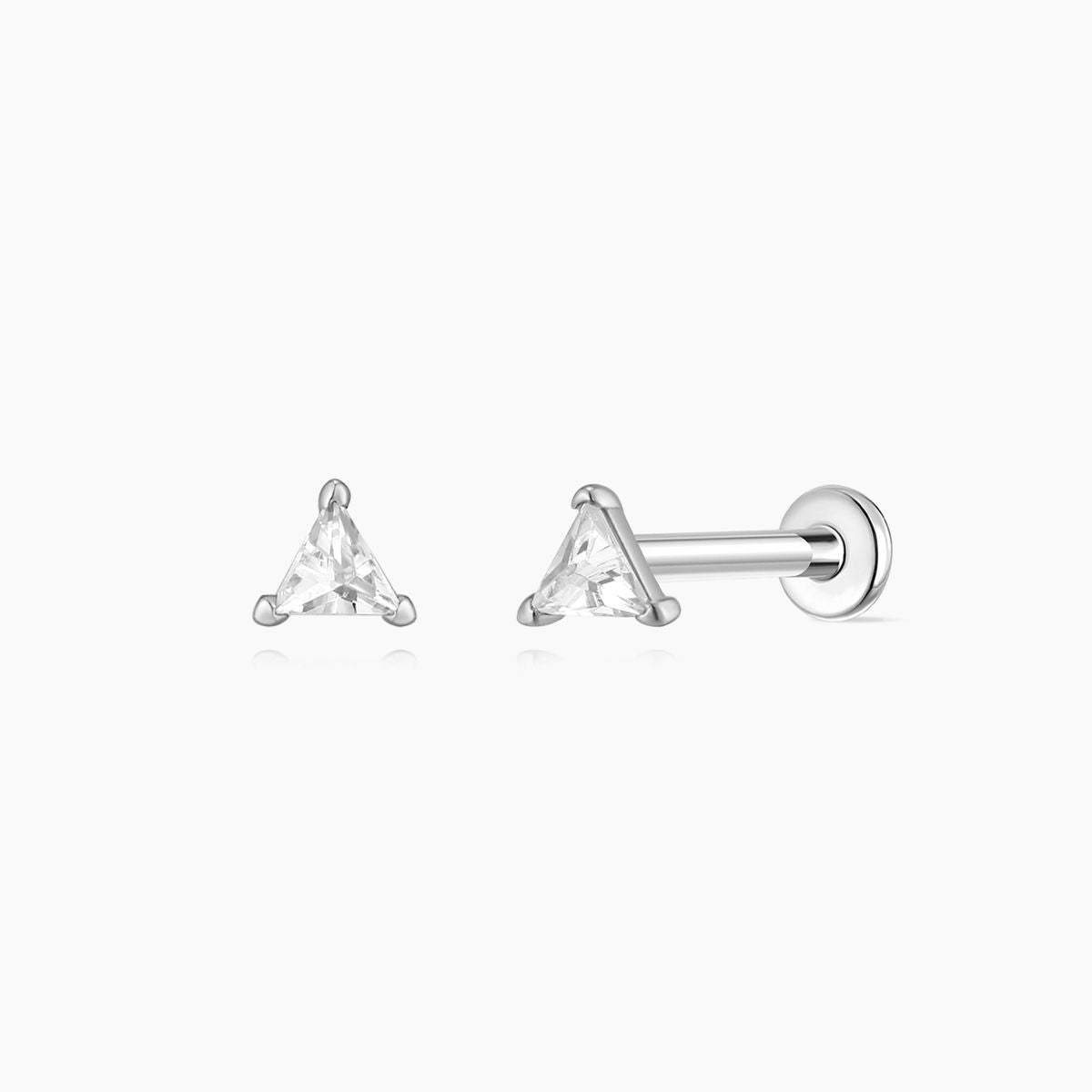 14K Solid White Gold Trillion-Cut Geometric Flat Back Piercing Stud