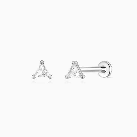 14K Solid White Gold Trillion-Cut Geometric Flat Back Piercing Stud