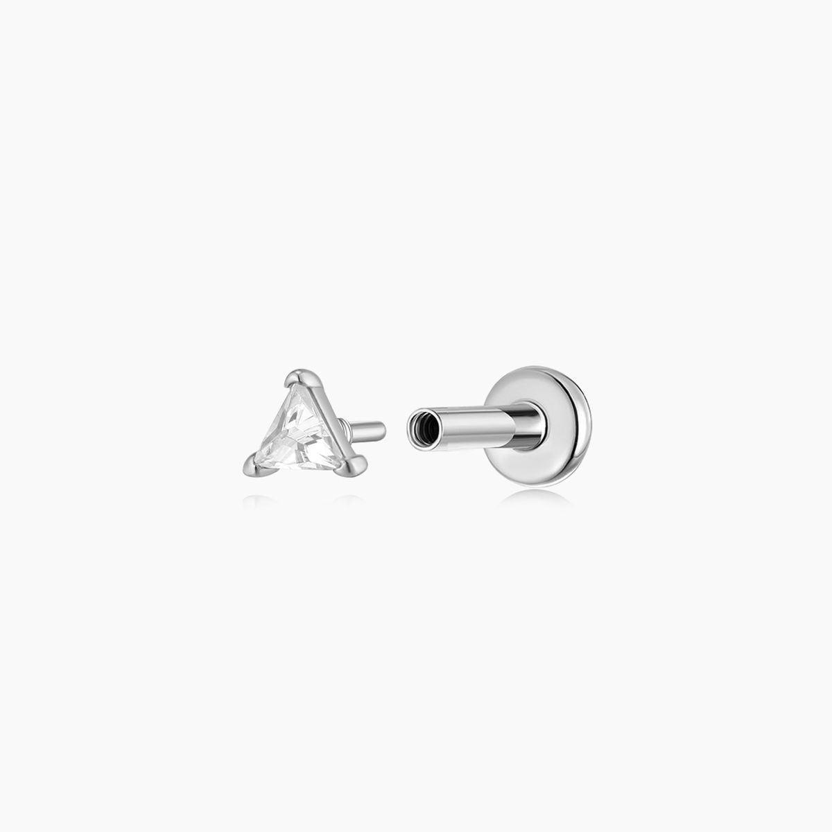 14K Solid White Gold Trillion-Cut Geometric Flat Back Piercing Stud