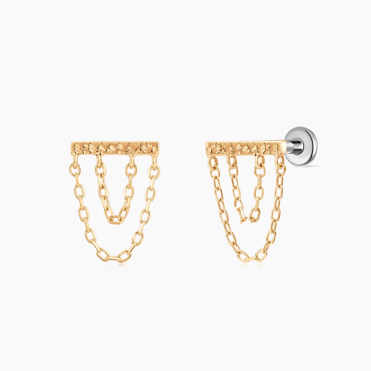 14K Solid Yellow Gold Double Chain Drape Flat Back Piercing
