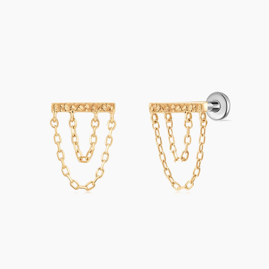 14K Solid Yellow Gold Double Chain Drape Flat Back Piercing