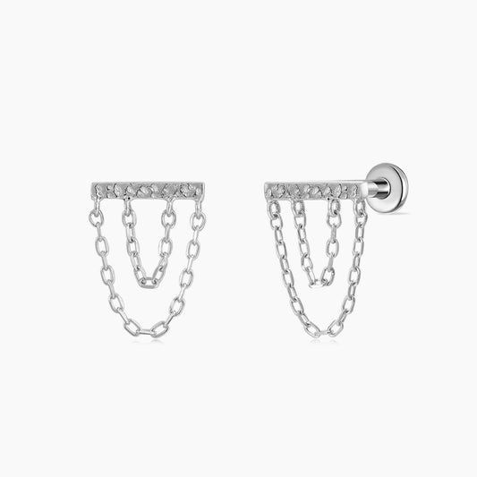 14K Solid White Gold Double Chain Drape Flat Back Piercing