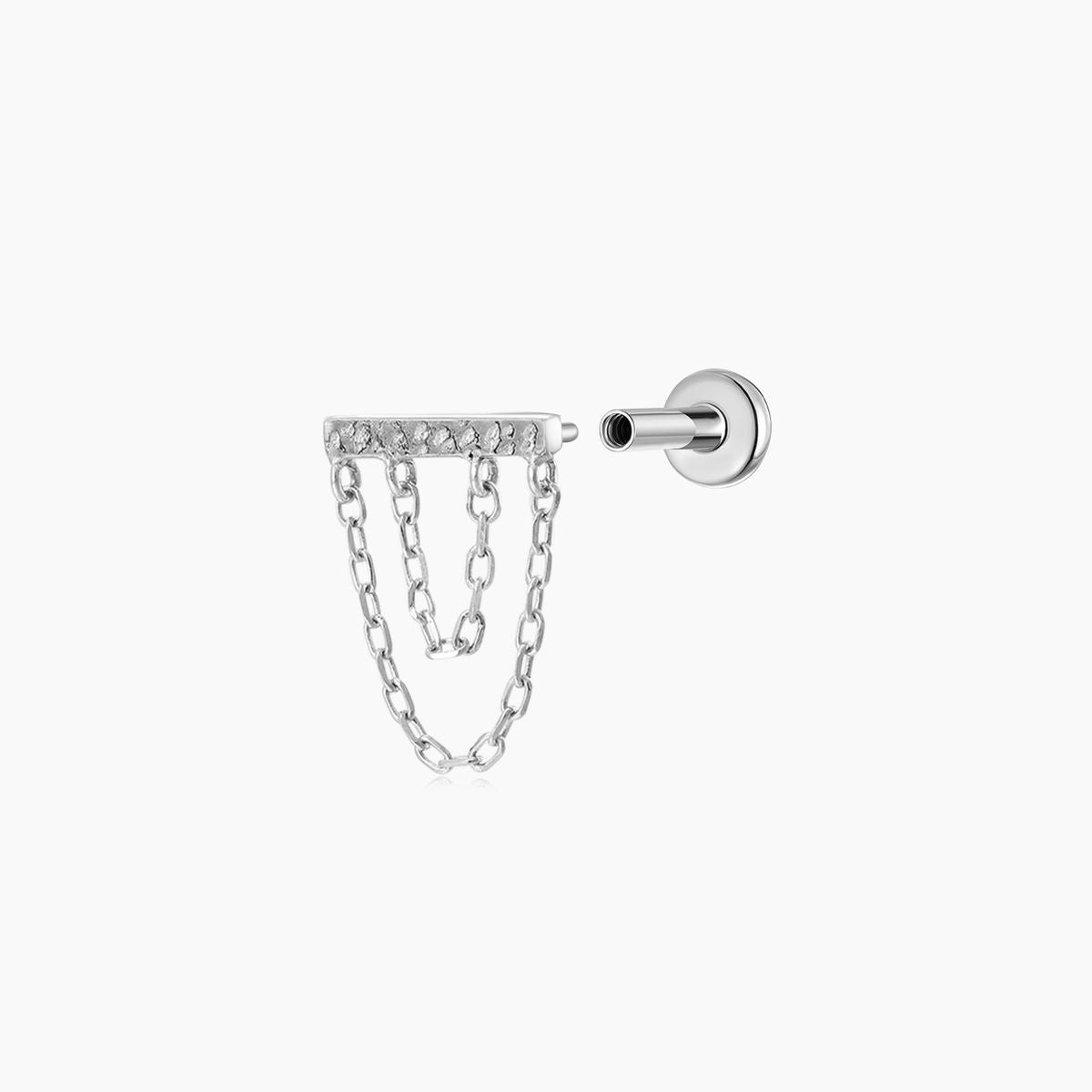 14K Solid White Gold Double Chain Drape Flat Back Piercing