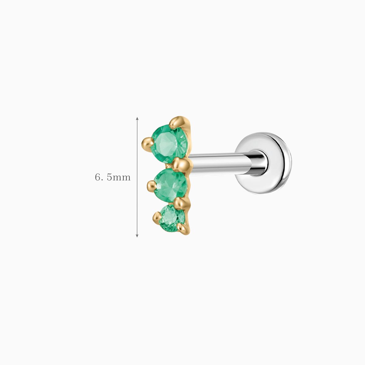 14K Solid Yellow Gold Tsavorite Trio Flat Back Stud & Titanium Post
