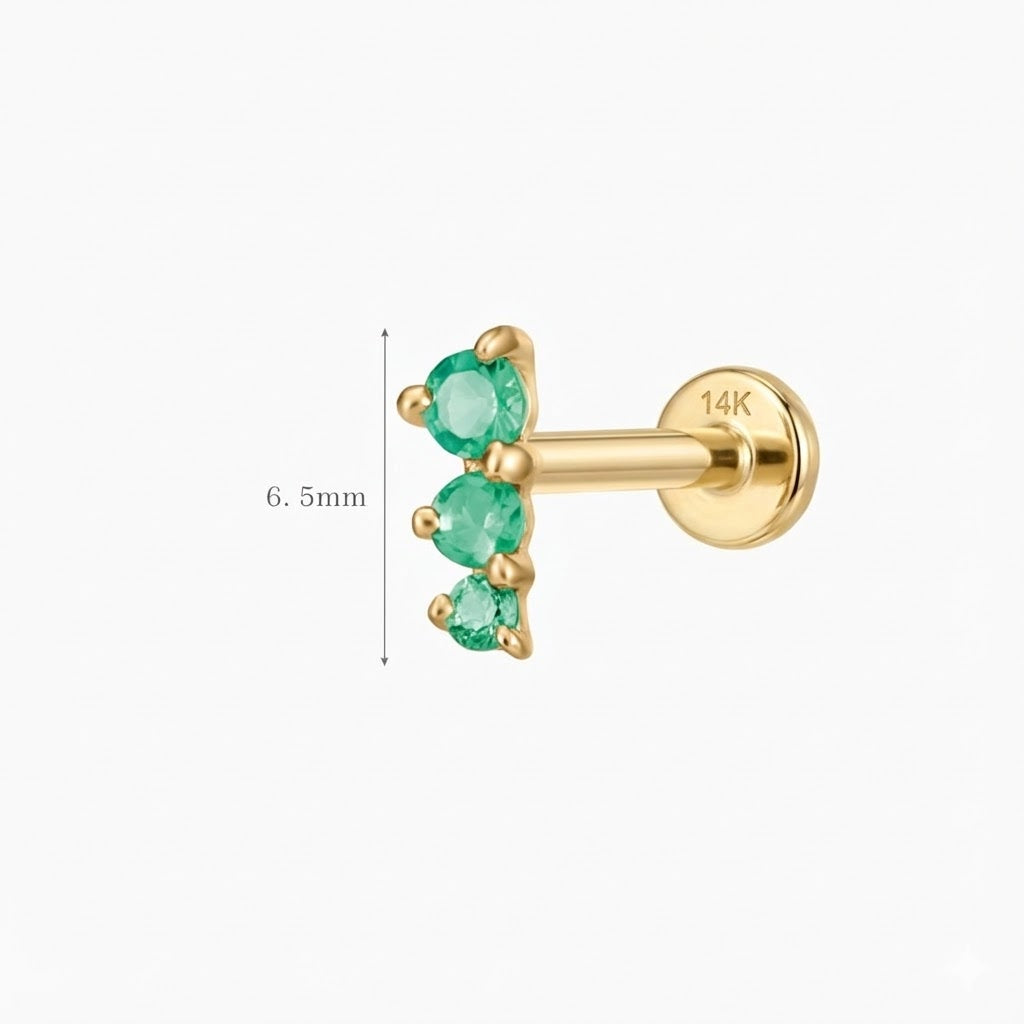 14K Solid Yellow Gold Tsavorite Trio Flat Back Stud & Solid Gold Post