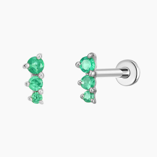 14K Solid White Gold Tsavorite Trio Flat Back Stud & Titanium Post