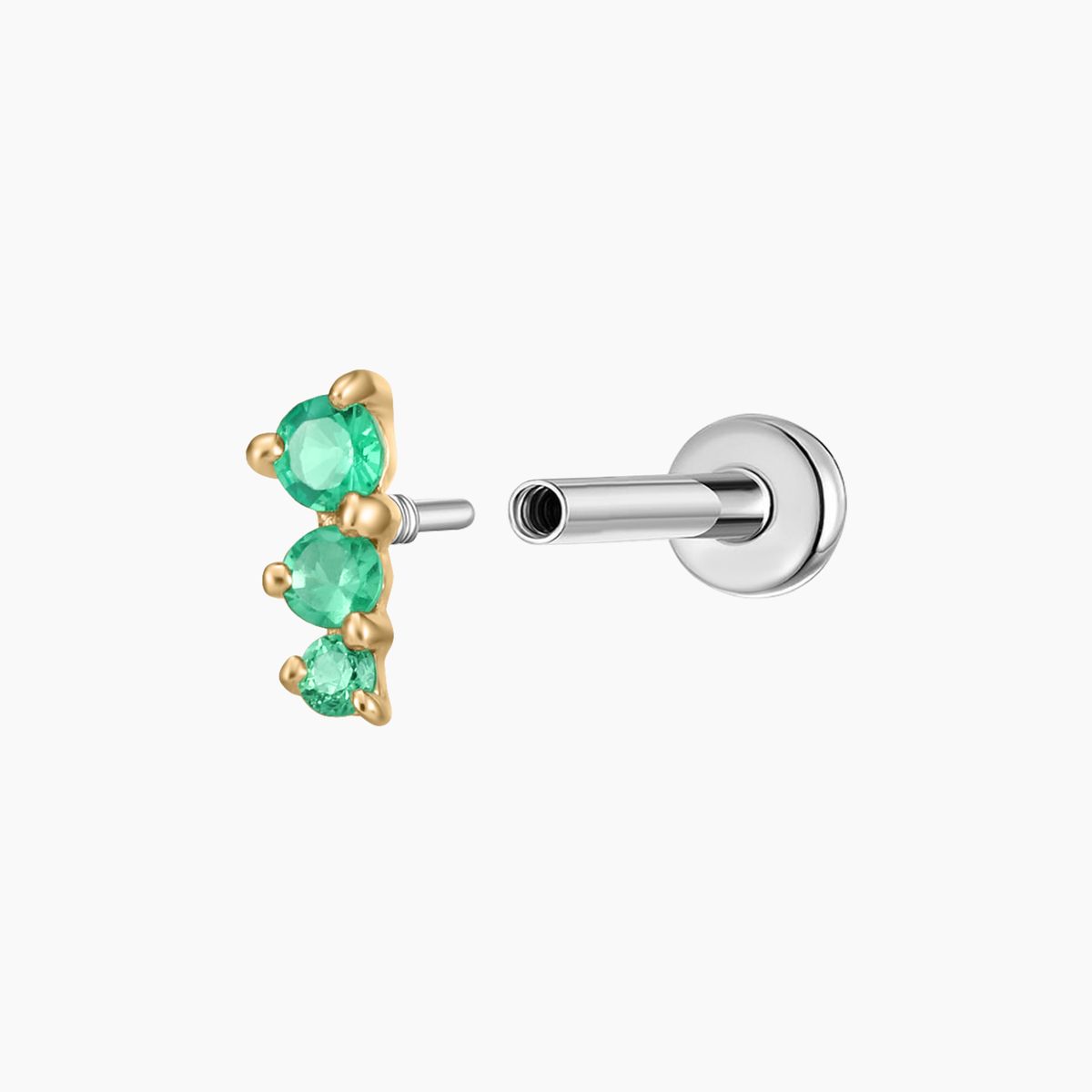14K Solid Yellow Gold Tsavorite Trio Flat Back Stud & Titanium Post