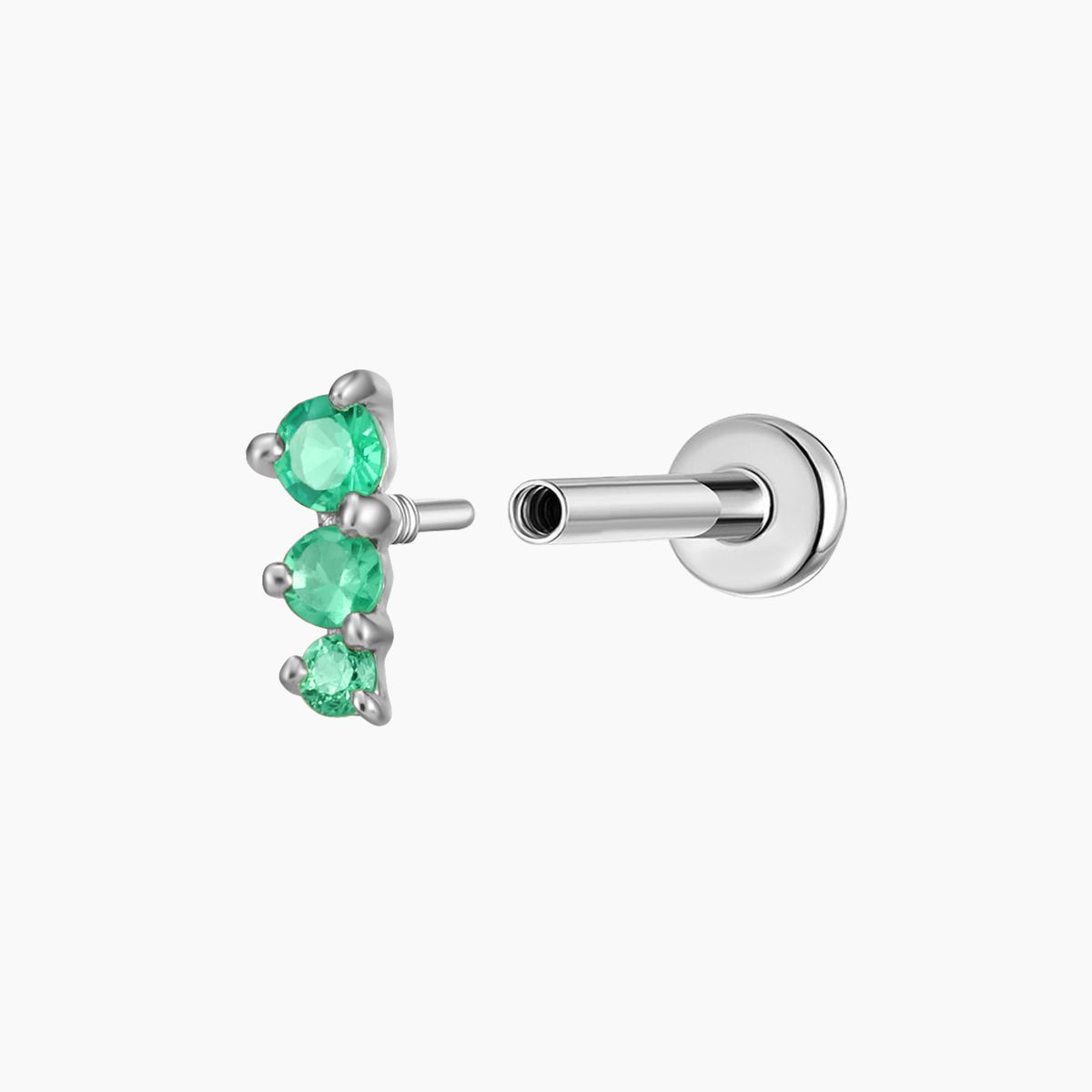 14K Solid White Gold Tsavorite Trio Flat Back Stud & Titanium Post