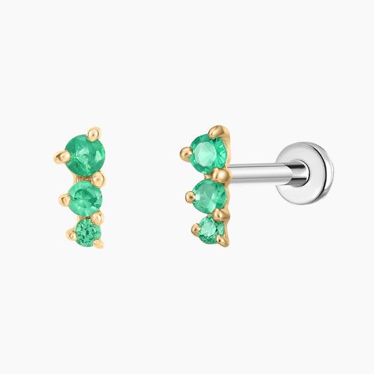 14K Solid Yellow Gold Tsavorite Trio Flat Back Stud & Titanium Post
