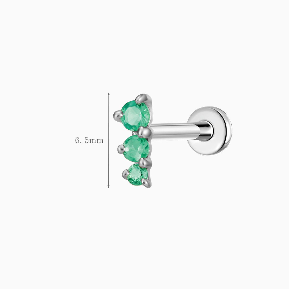 14K Solid White Gold Tsavorite Trio Flat Back Stud & Titanium Post